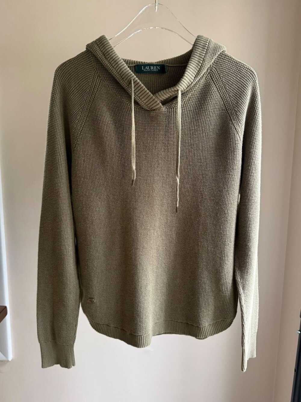 Ralph Lauren olive green waffle knit thermal style hoodie NWOT Size L